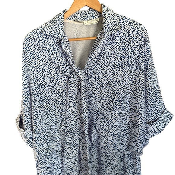 Vintage Liz Roberts Womens Blue White Polka Dot Tie Neck Dress Size 14 Retro 80s - Picture 5 of 11
